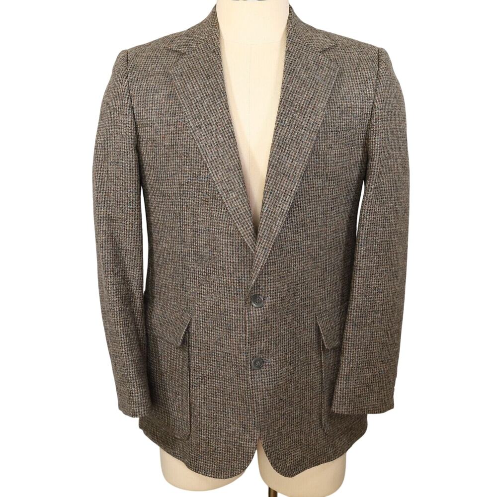 Imperial by Haggar Sport Coat Mens 42L Gray Check Wool Tweed Jacket Blazer Vtg